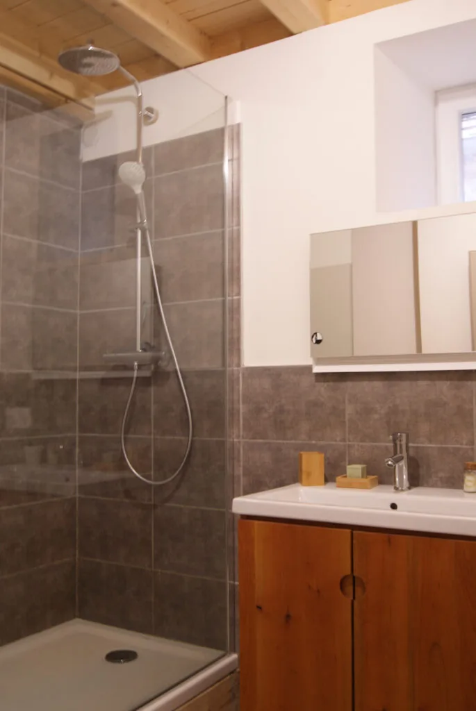 Première salle de bain avec douche du Chalet à Comté